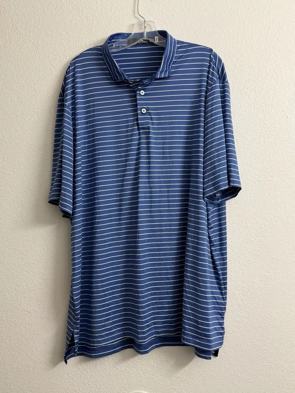RLX Polo Shirt Mens XXL Blue White Stripe Golf Performance Stretch Ralph Lauren